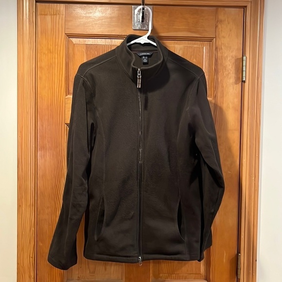 LANDS’END womens brown zip up fleece size large . - Picture 1 of 8